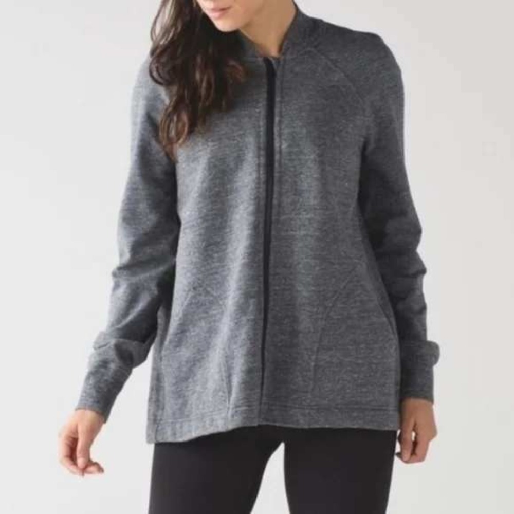 Lululemon Pleat to Street Bomber Jacket Womens Size 12 Heathered Gray Full Zip